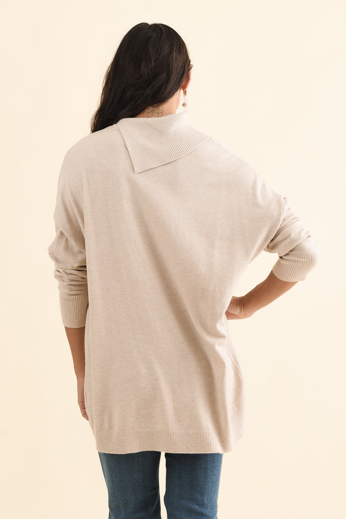 Renfrey Beige Knit Jumper,Brunette model,alt text|model:Brontie