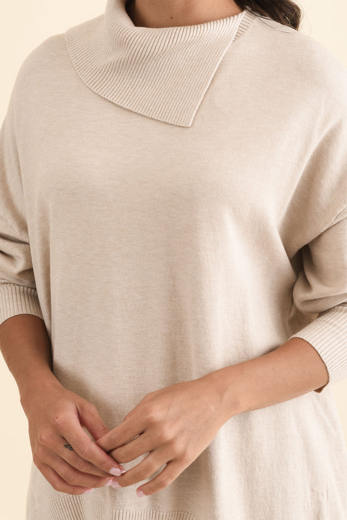 Renfrey Beige Knit Jumper,Brunette model,alt text|model:Brontie