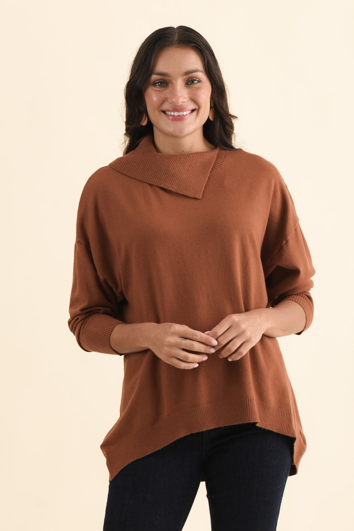Renfrey Chocolate Knit Jumper,Brunette model,alt text|model:Brontie