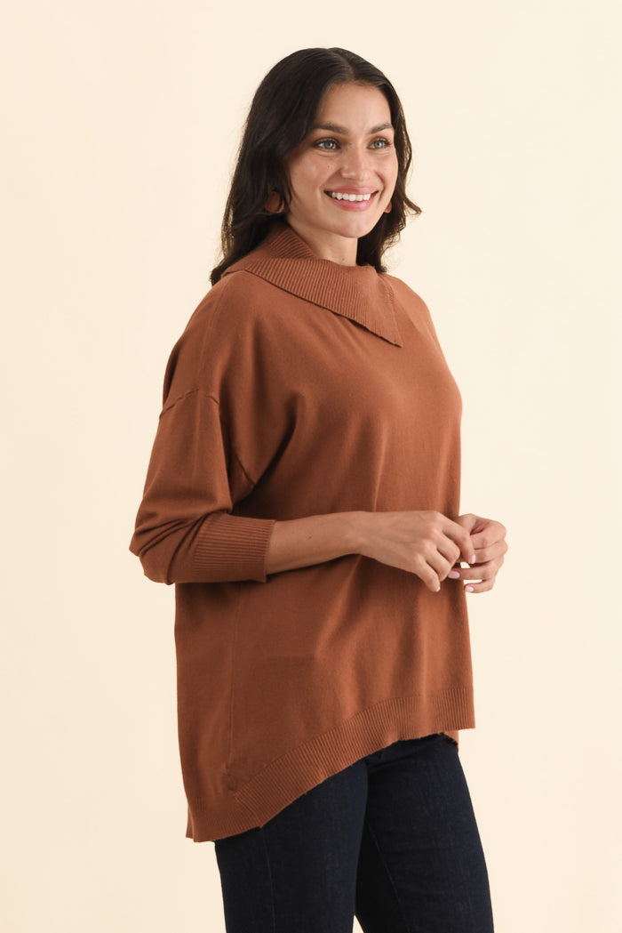 Renfrey Chocolate Knit Jumper,Brunette model,alt text|model:Brontie