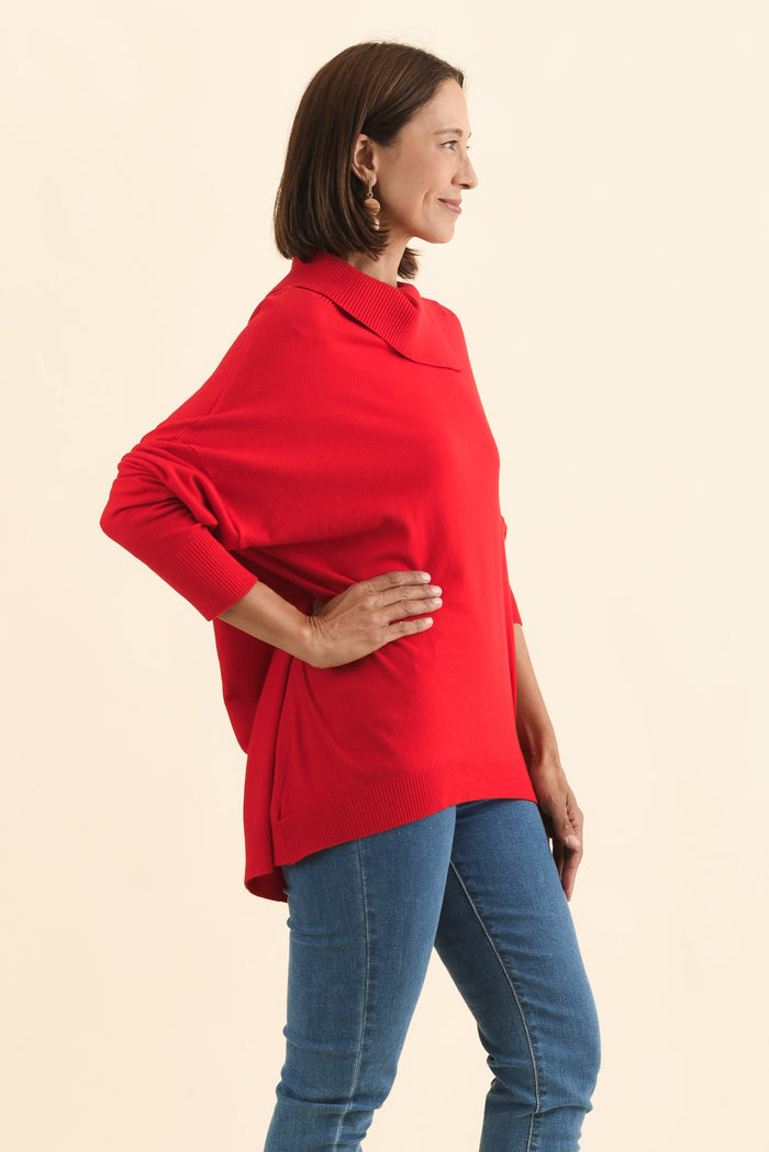 Renfrey Red Knit Jumper,Brunette model,alt text|model:Cara