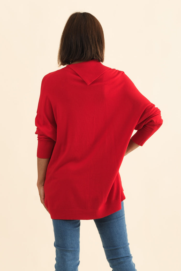 Renfrey Red Knit Jumper,Brunette model,alt text|model:Cara