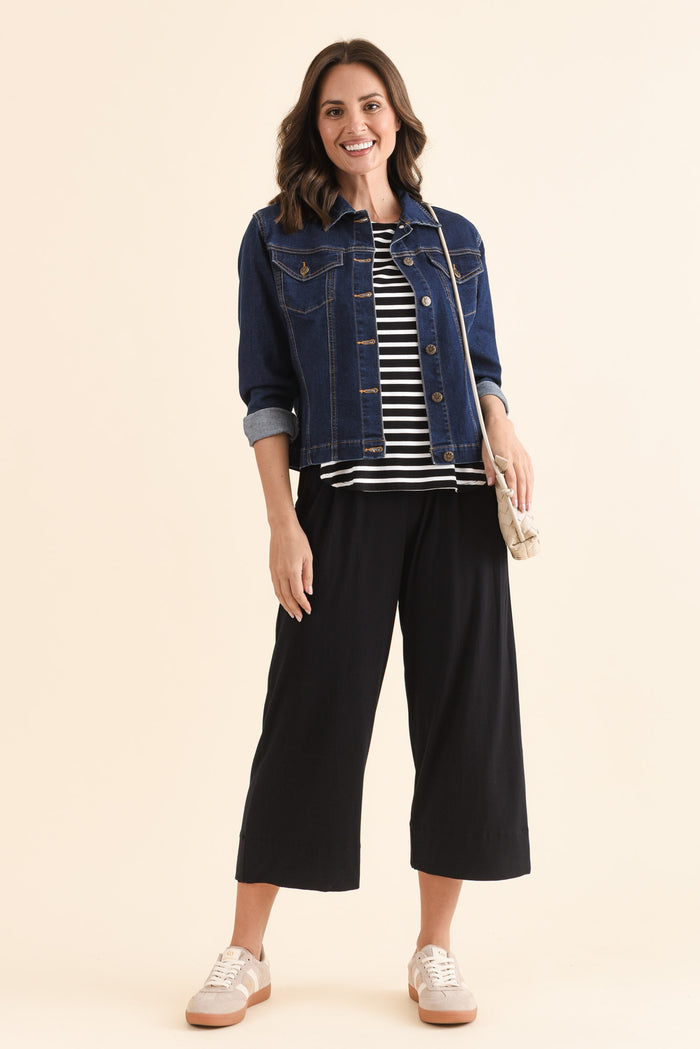 Rhodes Black Bamboo Wide Leg Pants,Full Body,Brunette model,alt text|model:MJ