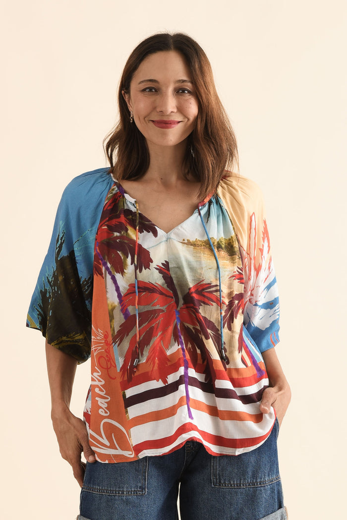 Rica Red Beach Tassel Top,Front,Brunette model,alt text|model:Cara