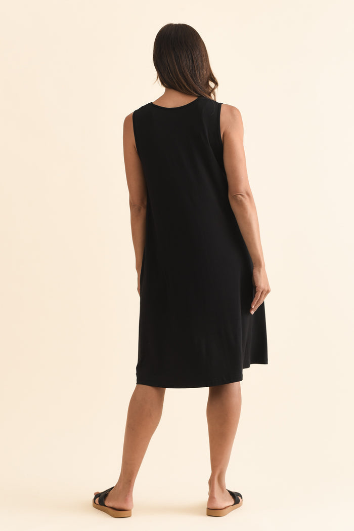 Romilda Black Bamboo Tank Dress,Brunette model,alt text|model:Cara