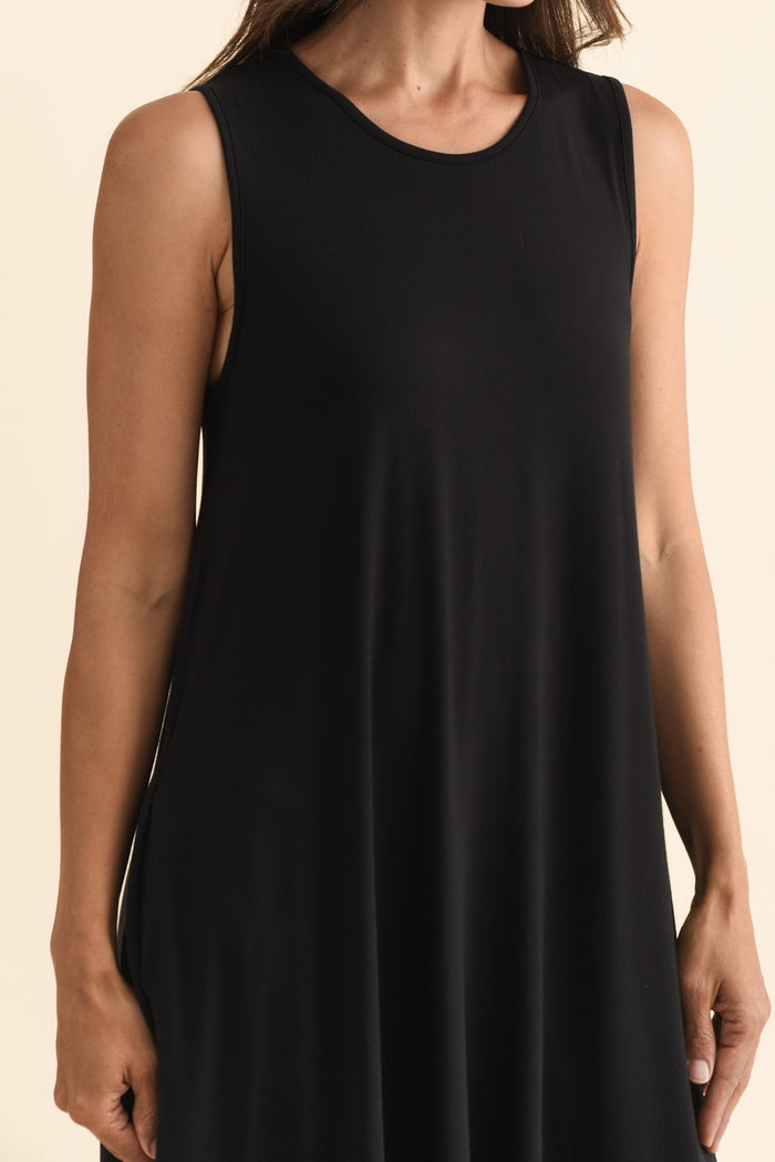 Romilda Black Bamboo Tank Dress,Brunette model,alt text|model:Cara