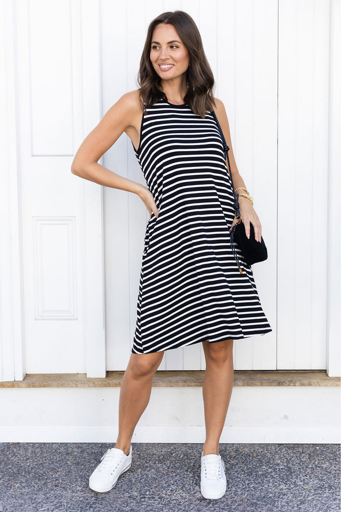 Romilda Black Stripe Bamboo Tank Dress,Lifestyle