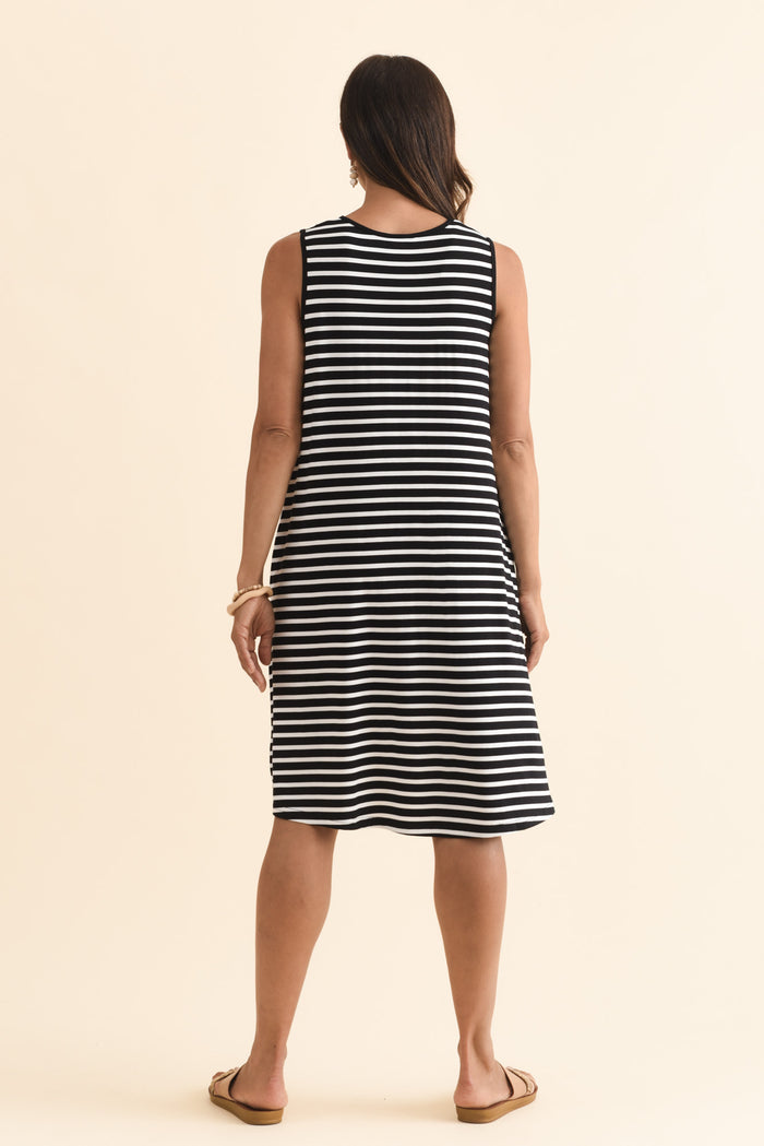 Romilda Black Stripe Bamboo Tank Dress,Brunette model,alt text|model:Cara
