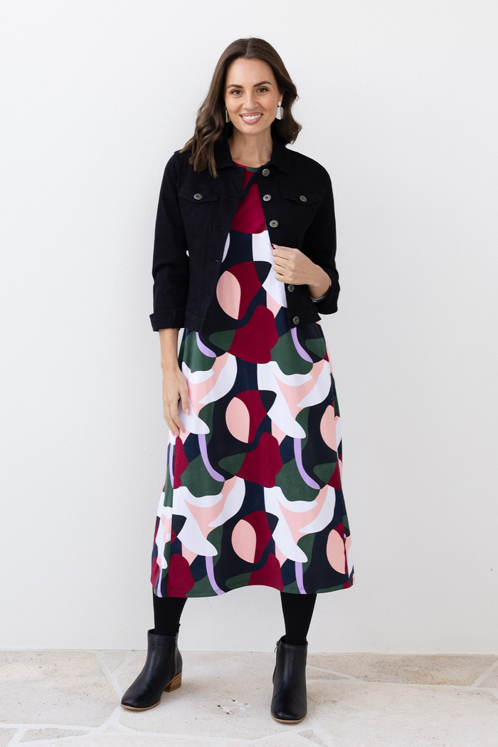 Ronja Red Abstract Cotton Pocket Dress,Lifestyle