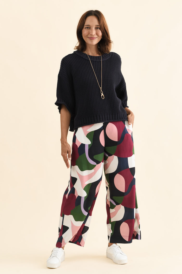 Ronja Red Abstract Pocket Pants,Full Body,Brunette model,alt text|model:Cara