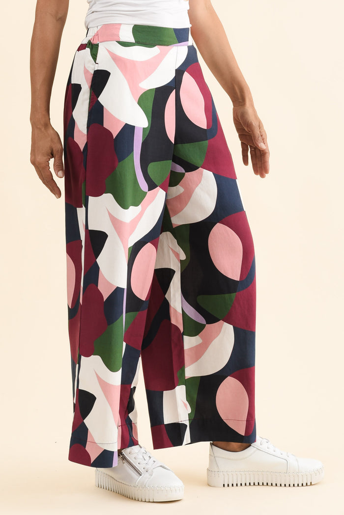 Ronja Red Abstract Pocket Pants,Side,Brunette model,alt text|model:Cara