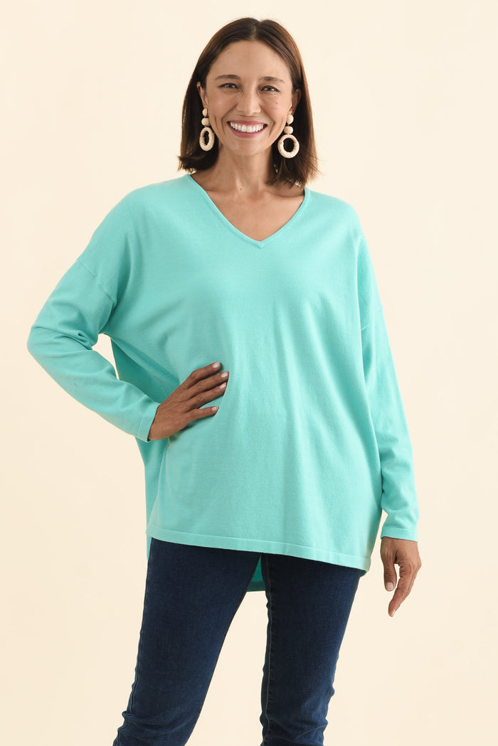 Ronnie Aqua Knit Jumper,Brunette model,alt text|model:Cara