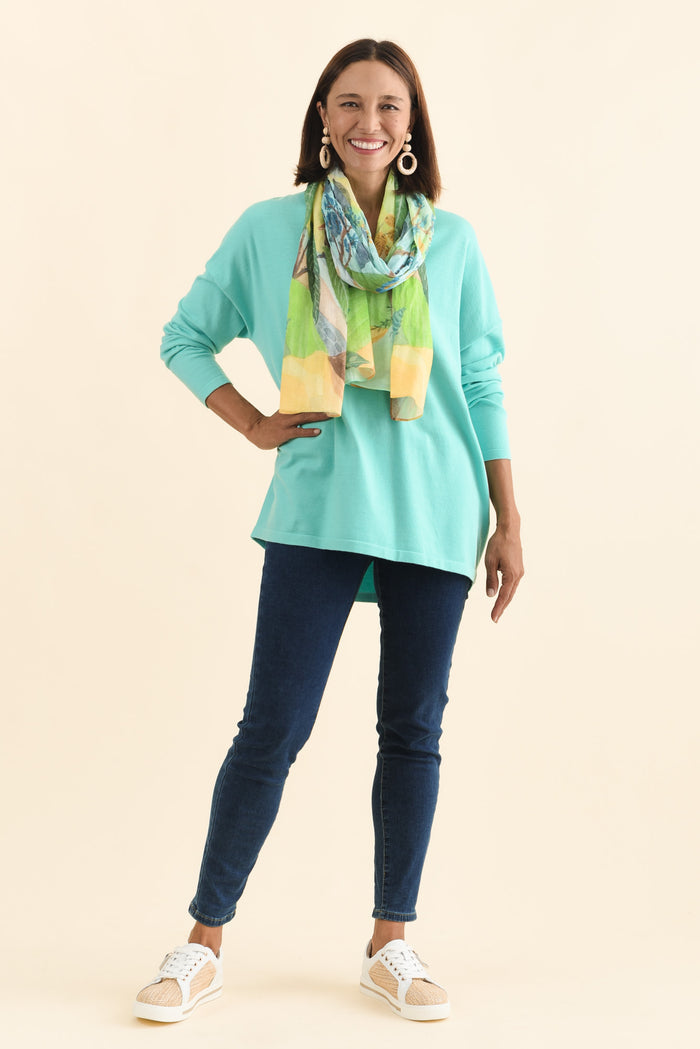 Ronnie Aqua Knit Jumper,Brunette model,alt text|model:Cara