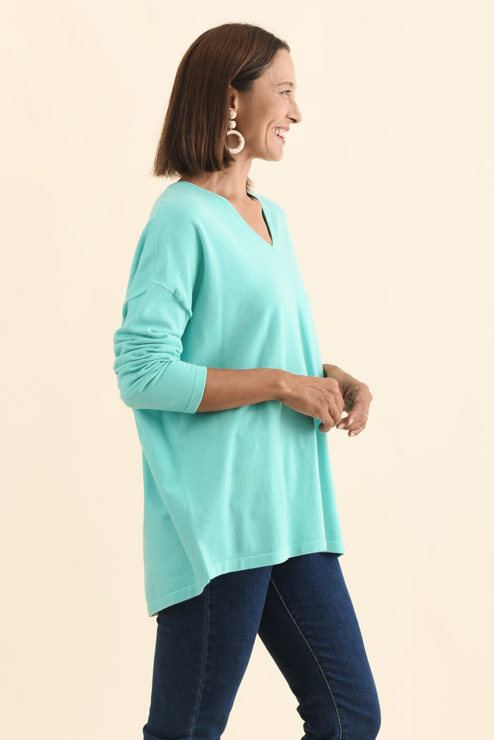 Ronnie Aqua Knit Jumper,Brunette model,alt text|model:Cara