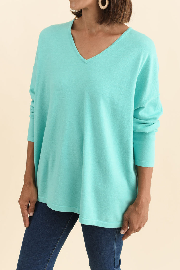 Ronnie Aqua Knit Jumper,Brunette model,alt text|model:Cara