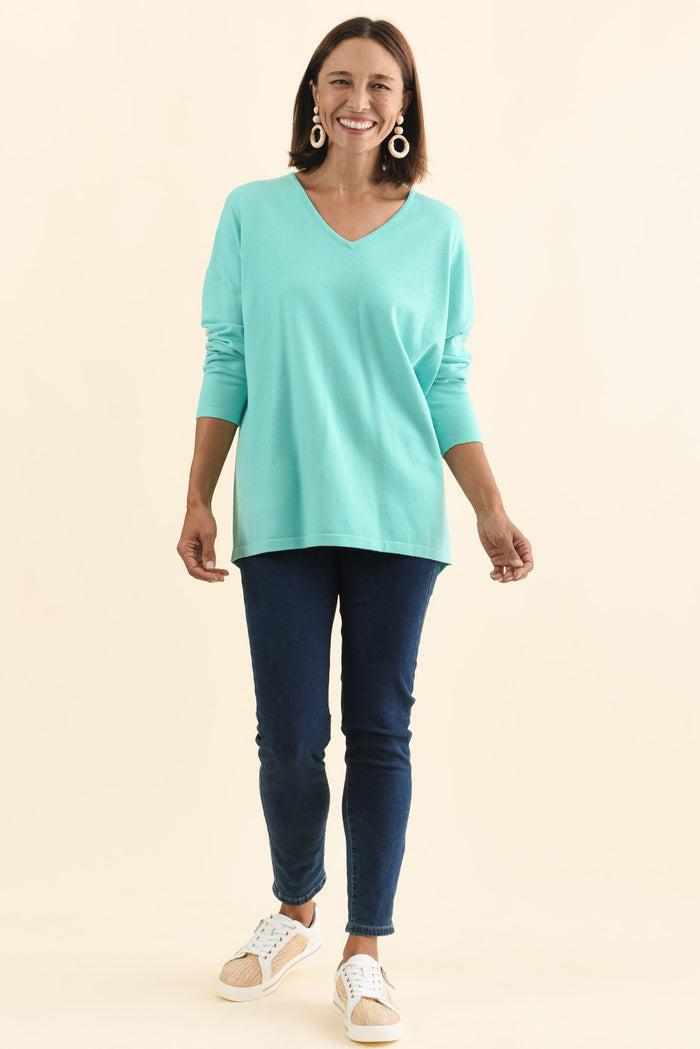 Ronnie Aqua Knit Jumper,Brunette model,alt text|model:Cara