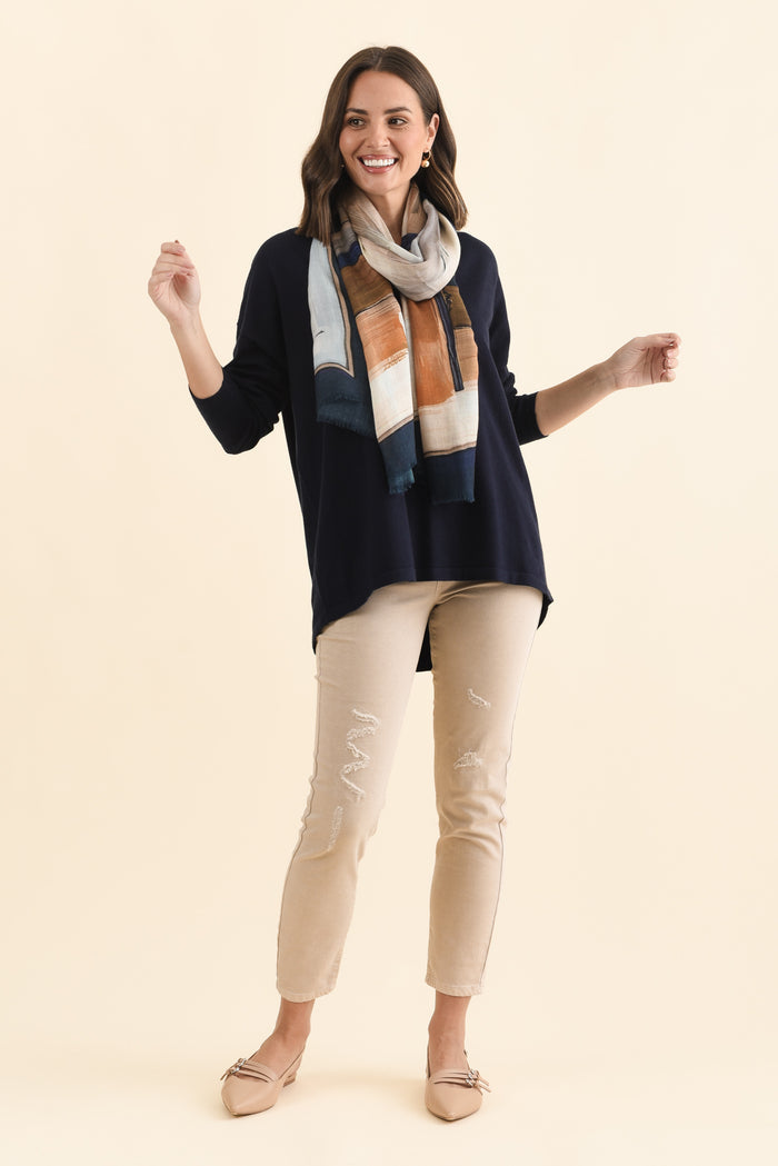 Ronnie Navy Knit Jumper,Brunette model,alt text|model:MJ