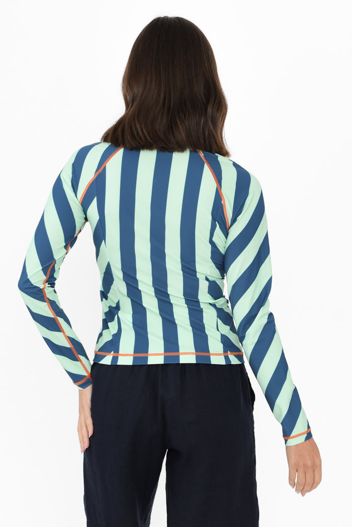Rosa Blue Stripe Zip Rash Vest,Brunette model,alt text|model:MJ
