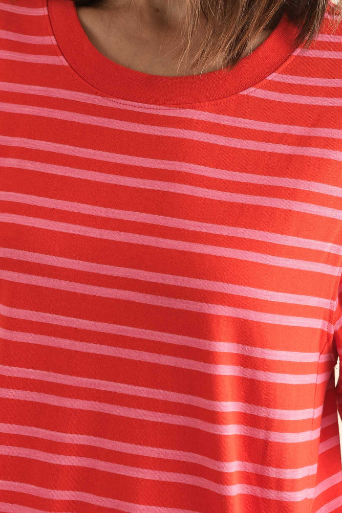 Rouge Red Stripe Cotton Tee Dress,Detail,Brunette model,alt text|model:Cara