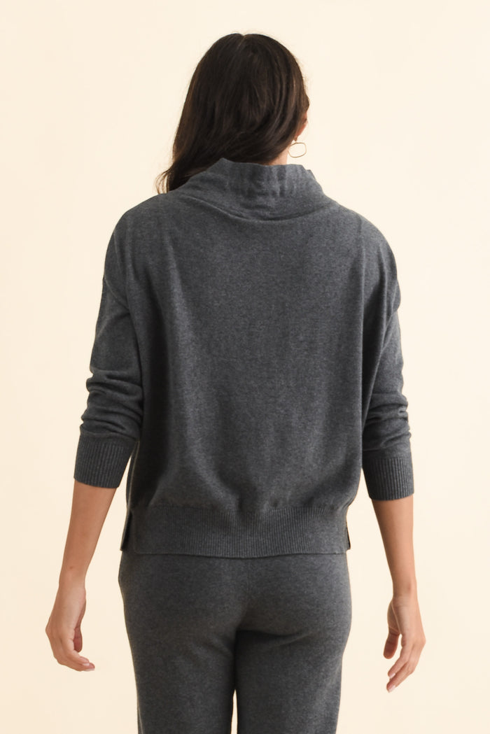 Rowan Charcoal Cotton Cashmere Knit Jumper,Brunette model,alt text|model:Brontie