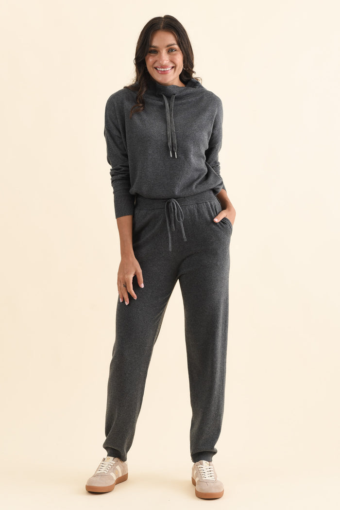 Rowan Charcoal Cotton Cashmere Knit Jumper,Brunette model,alt text|model:Brontie