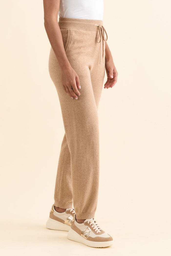 Rowan Cream Cotton Cashmere Knit Pants,Brunette model,alt text|model:Brontie