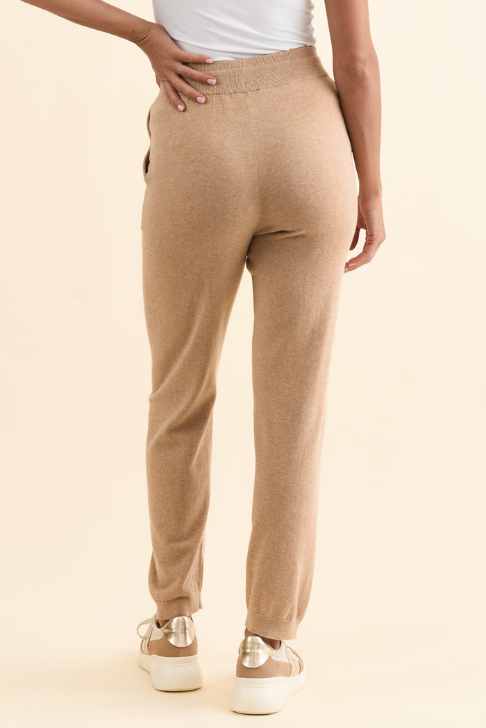 Rowan Cream Cotton Cashmere Knit Pants,Brunette model,alt text|model:Brontie