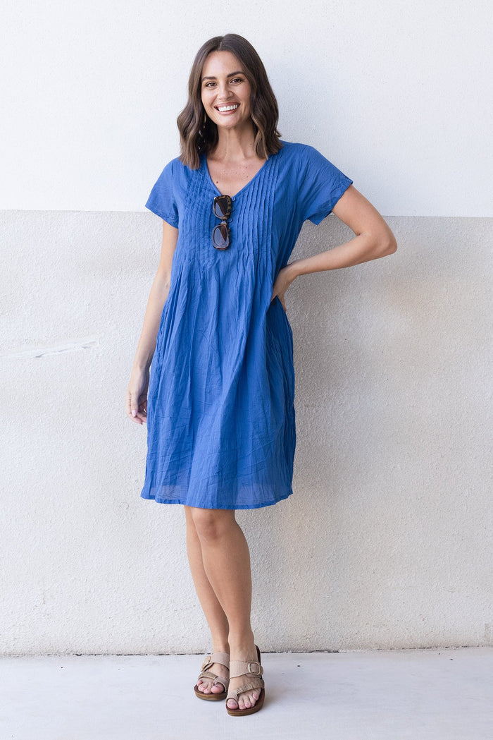 Sabina Blue Crinkle Cotton Dress,Lifestyle