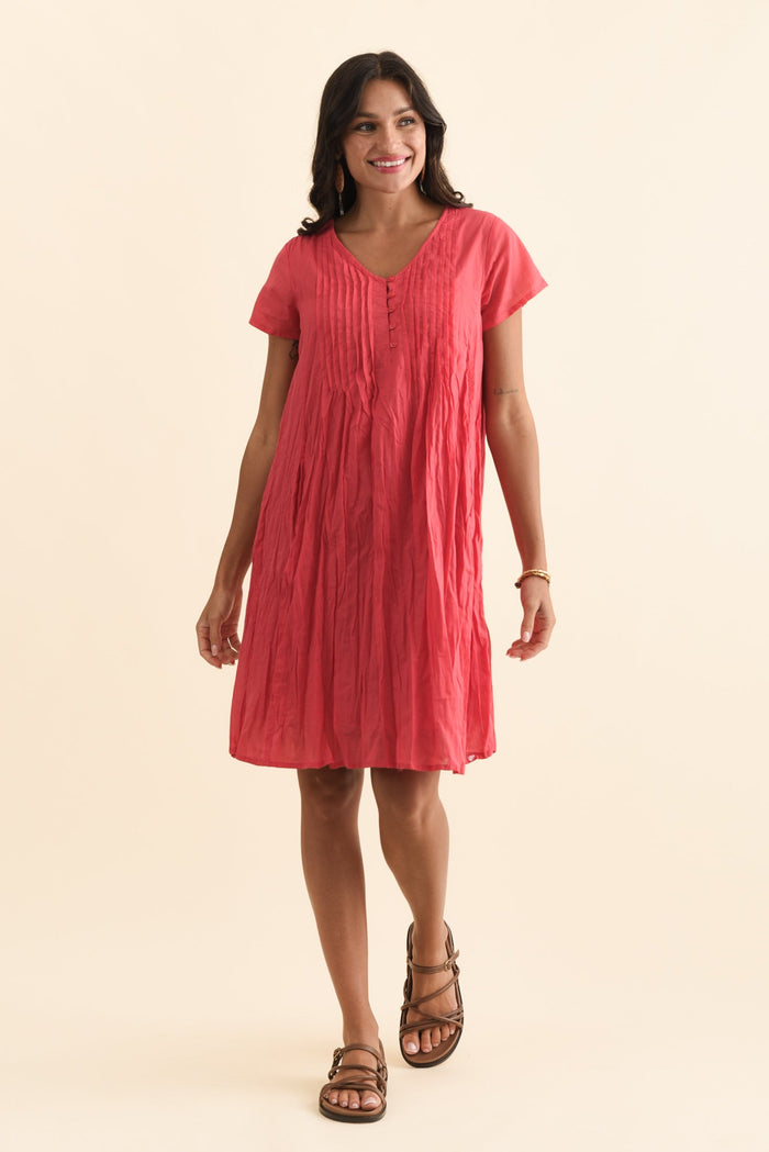 Sabina Cherry Crinkle Cotton Dress,Brunette model,alt text|model:Brontie