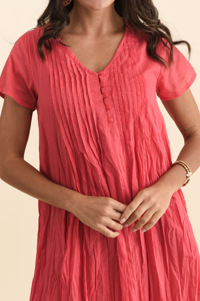 Sabina Cherry Crinkle Cotton Dress,Brunette model,alt text|model:Brontie