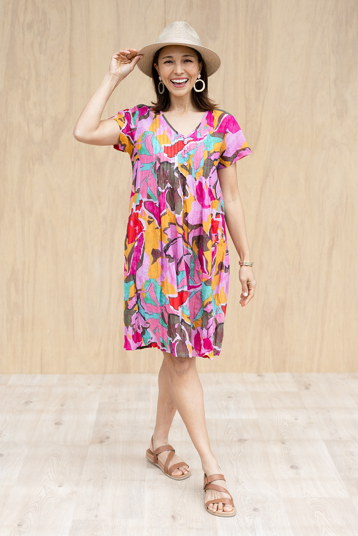 Sabina Fuchsia Garden Crinkle Cotton Dress,Lifestyle