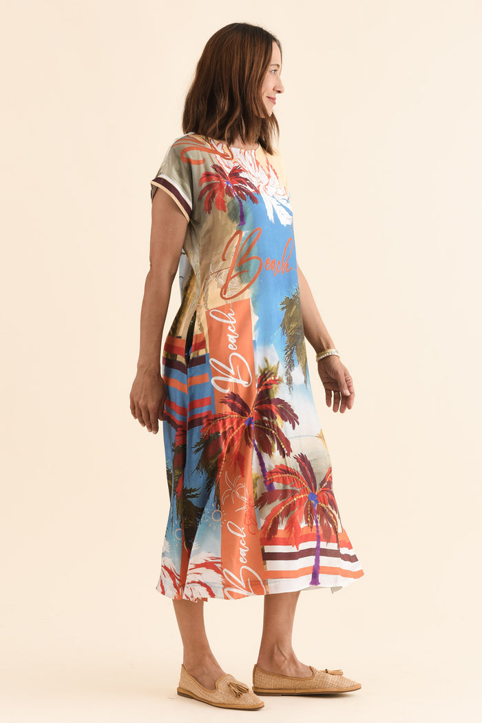 Salena Red Beach Maxi Dress,Side,Brunette model,alt text|model:Cara