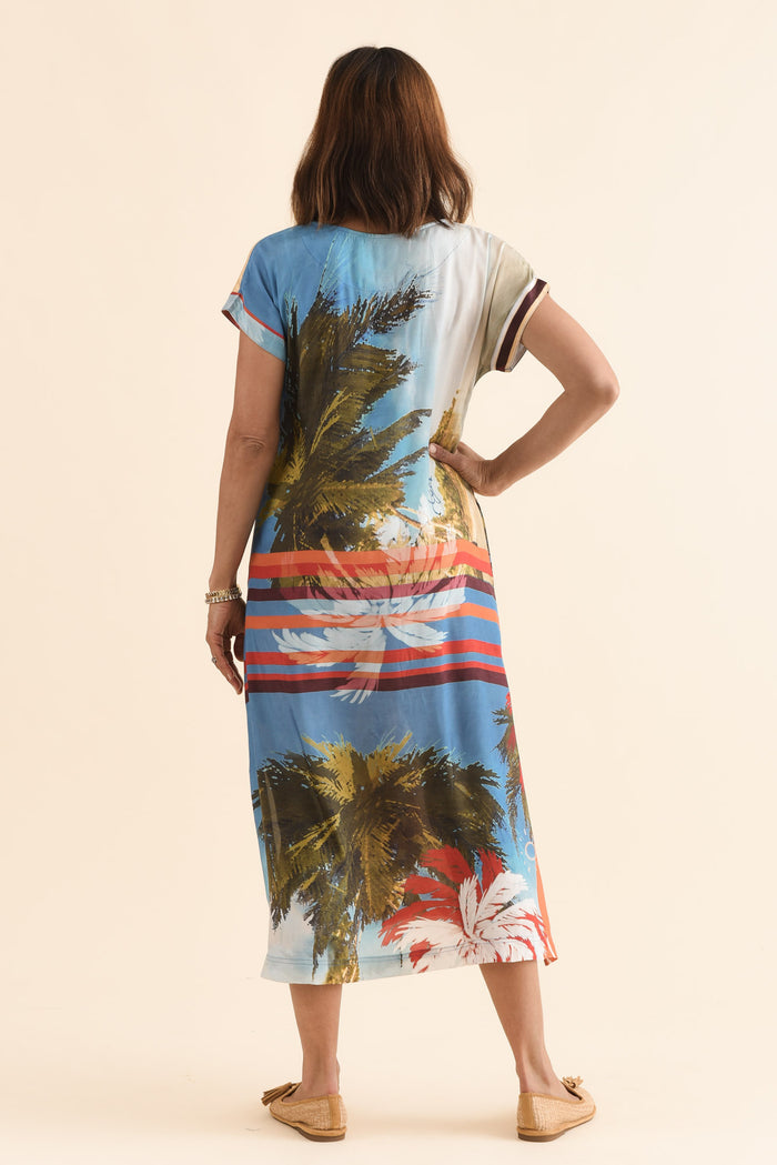 Salena Red Beach Maxi Dress,Back,Brunette model,alt text|model:Cara