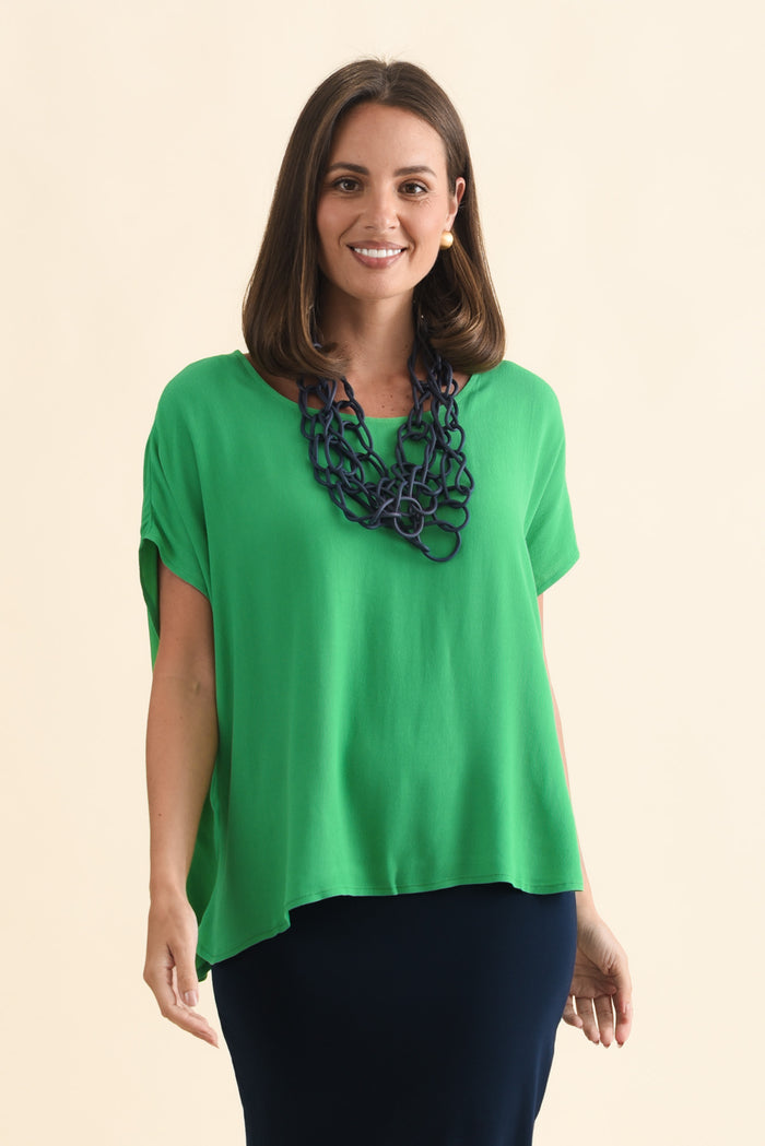 Sali Green Drape Top,Brunette model,alt text|model:MJ