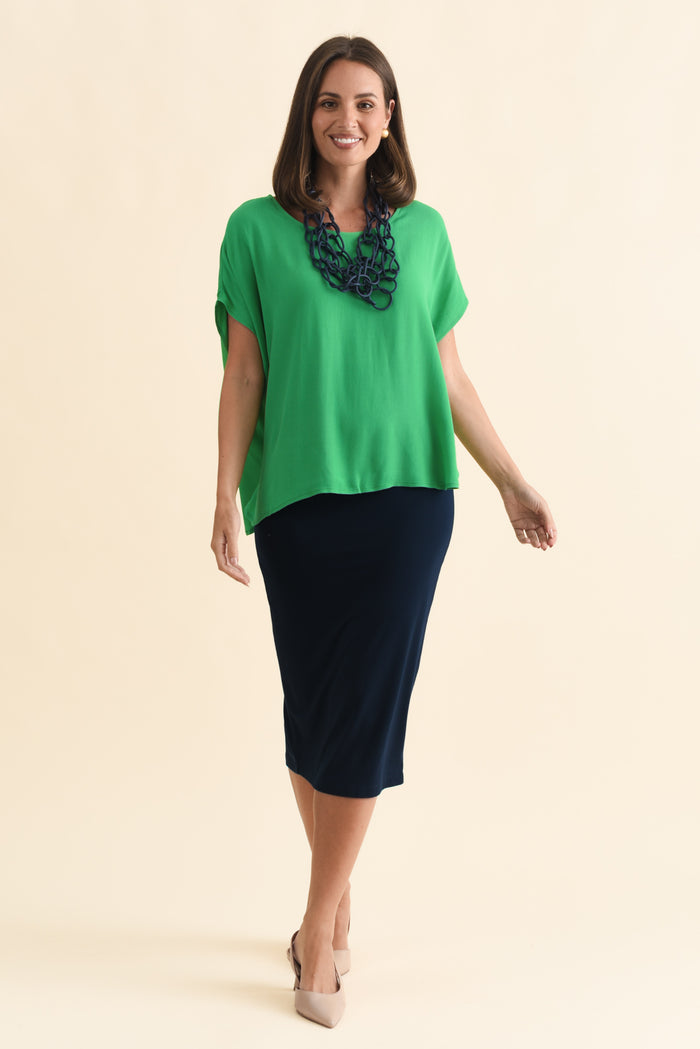Sali Green Drape Top,Brunette model,alt text|model:MJ