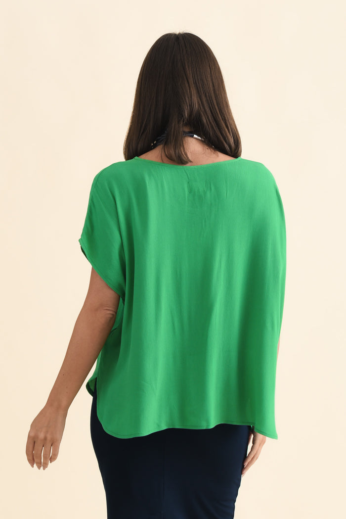 Sali Green Drape Top,Brunette model,alt text|model:MJ