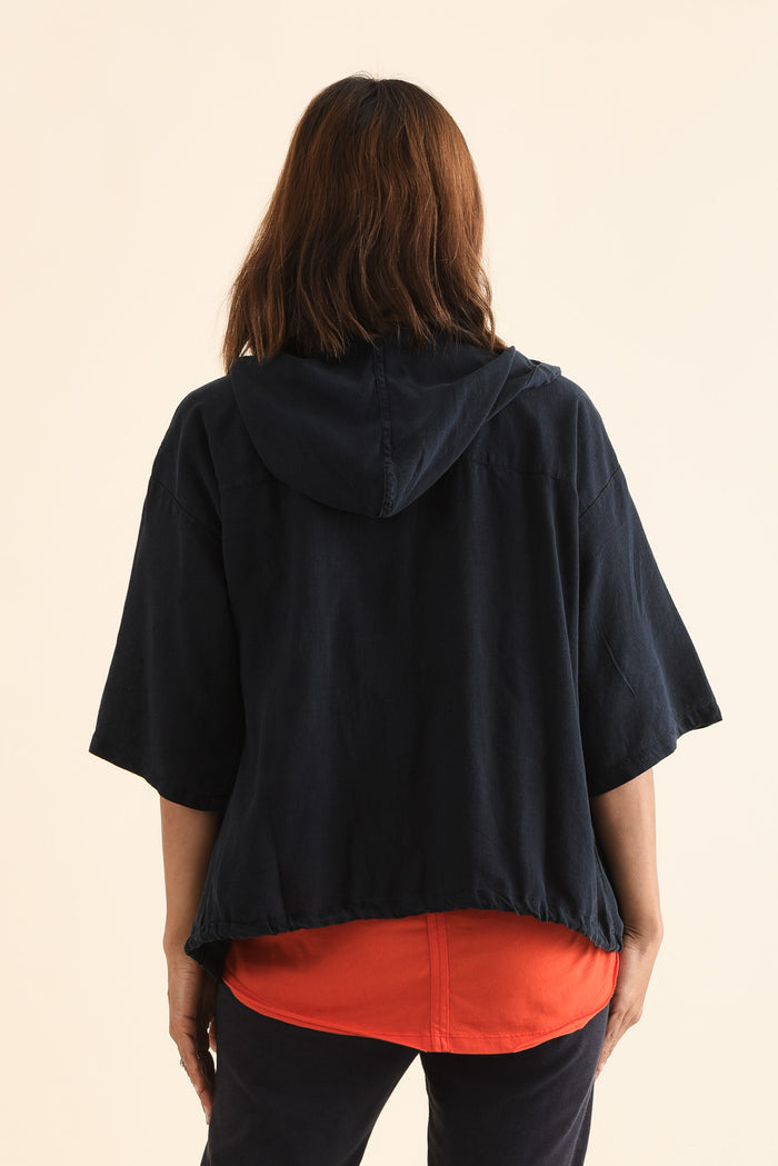 Saltair Navy Linen Zip Jacket,Back,Brunette model,alt text|model:Cara