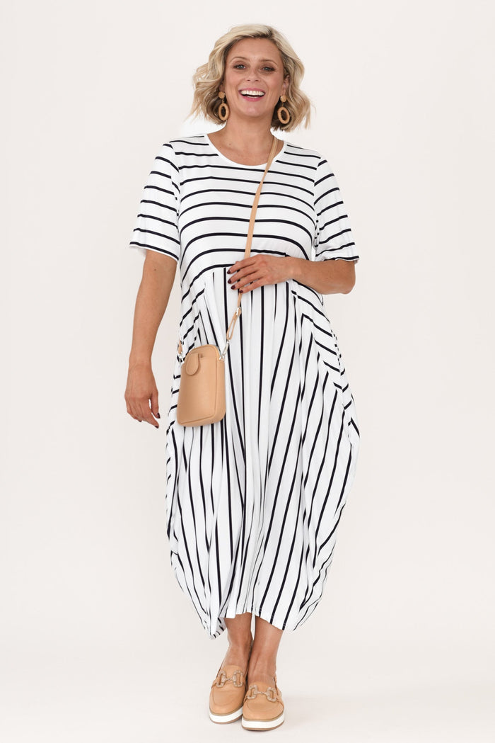 Samiya White Stripe Bamboo Dress,alt text|model:Brooke