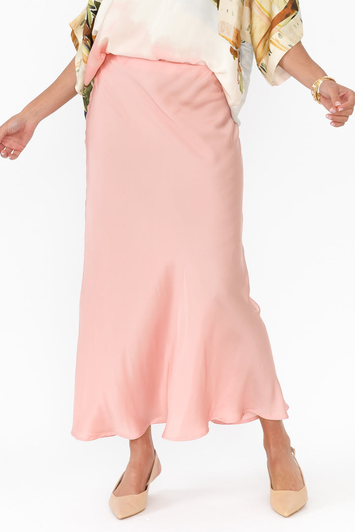 Santorini Pink Maxi Skirt,Brunette model,alt text|model:Brontie