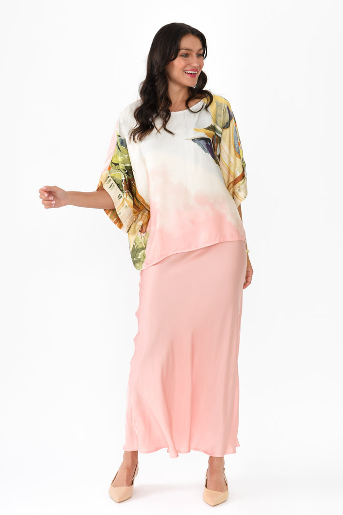 Santorini Pink Maxi Skirt,Brunette model,alt text|model:Brontie