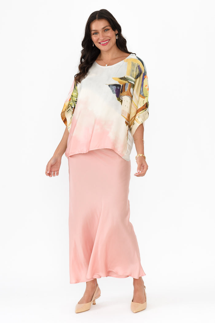Santorini Pink Maxi Skirt,Brunette model,alt text|model:Brontie