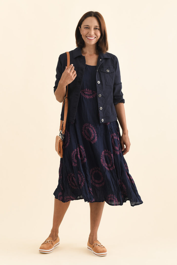 Sapporo Pink Circle Cotton Blend Crescent Dress,Brunette model,alt text|model:Cara