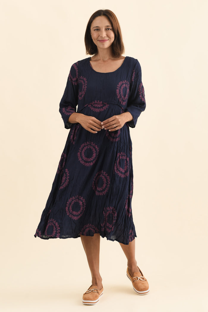 Sapporo Pink Circle Cotton Blend Crescent Dress,Brunette model,alt text|model:Cara