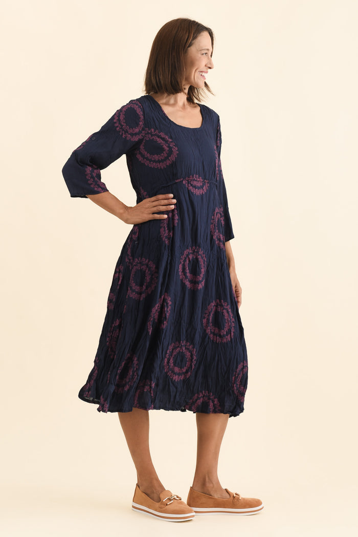 Sapporo Pink Circle Cotton Blend Crescent Dress,Brunette model,alt text|model:Cara