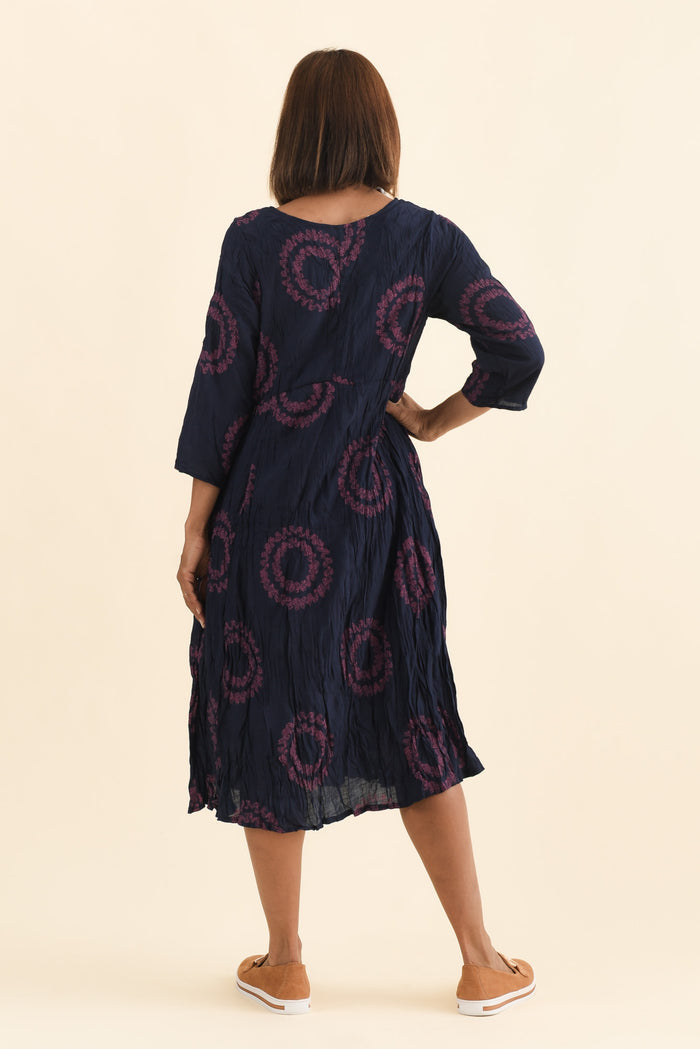 Sapporo Pink Circle Cotton Blend Crescent Dress,Brunette model,alt text|model:Cara