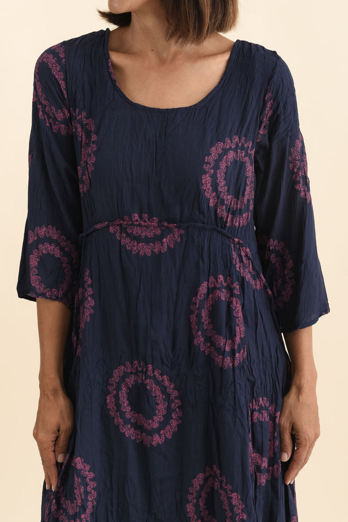 Sapporo Pink Circle Cotton Blend Crescent Dress,Brunette model,alt text|model:Cara