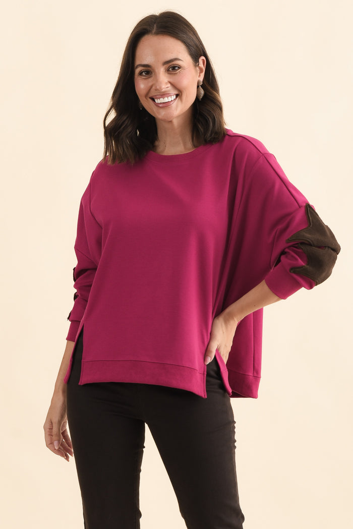 Saskia Hot Pink Cotton Blend Sweatshirt,Brunette model,alt text|model:MJ