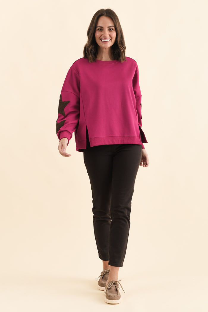 Saskia Hot Pink Cotton Blend Sweatshirt,Brunette model,alt text|model:MJ