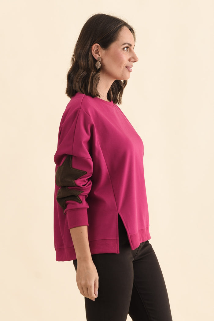 Saskia Hot Pink Cotton Blend Sweatshirt,Brunette model,alt text|model:MJ