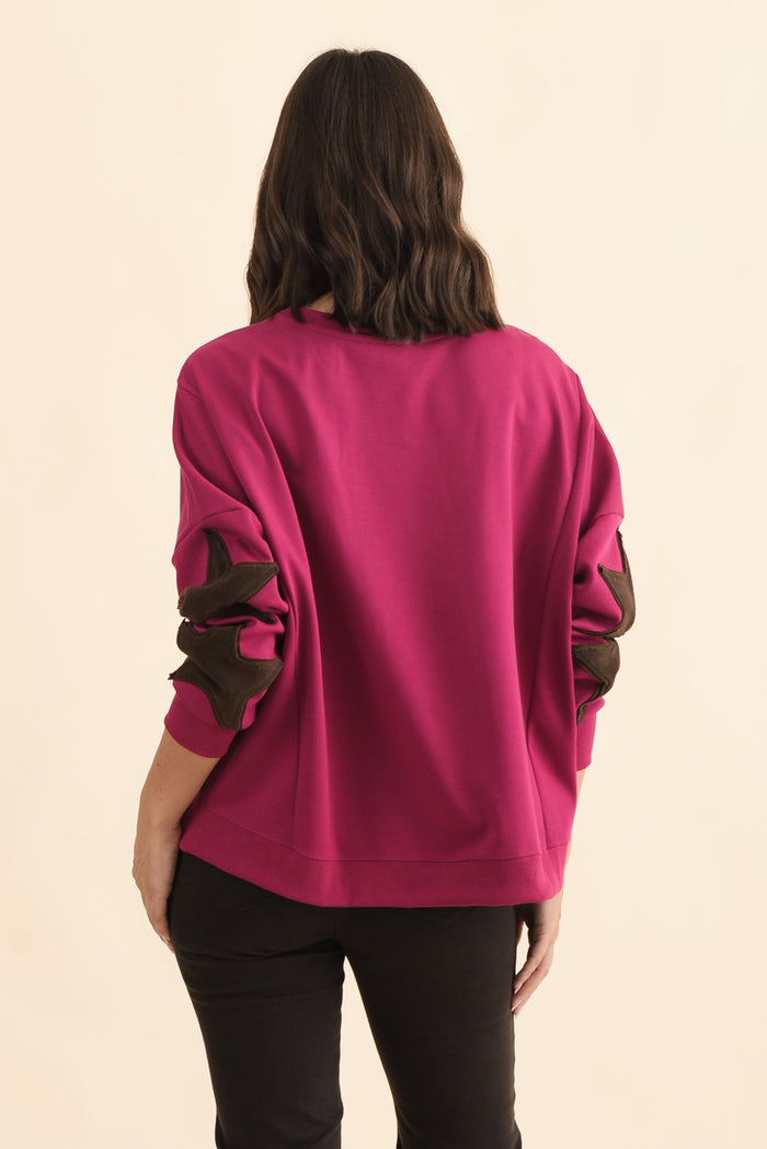Saskia Hot Pink Cotton Blend Sweatshirt,Brunette model,alt text|model:MJ